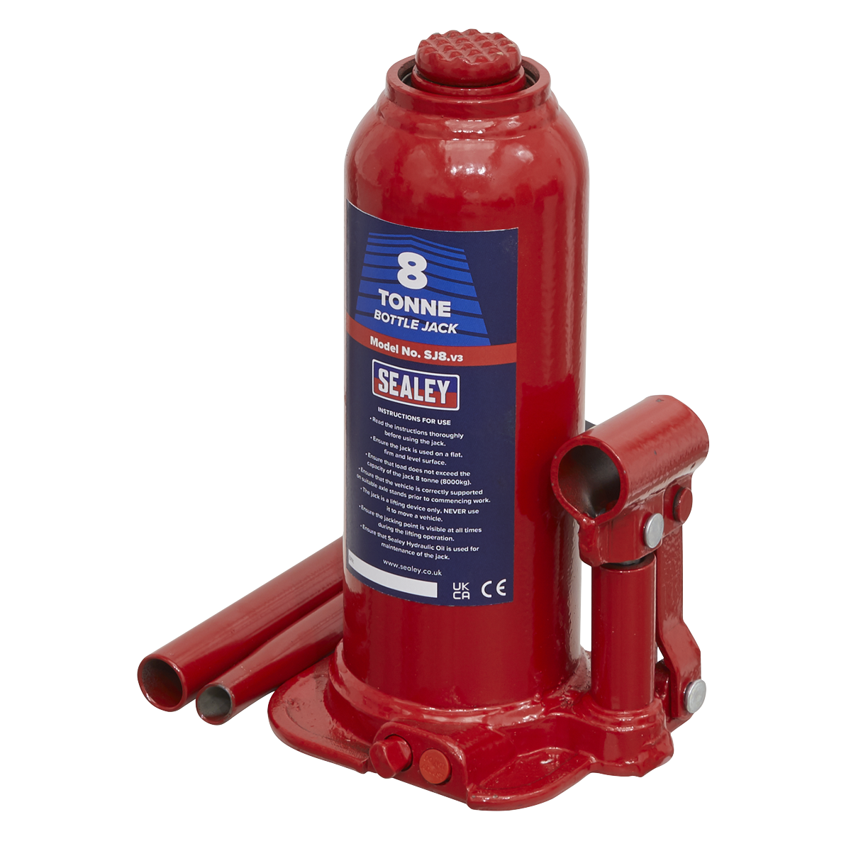 Sealey Bottle Jack Lift With Overload Valve & 2-Piece Handle - 8 Tonne SJ8