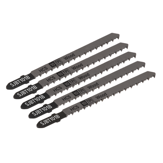 Sealey 100mm 10TPI Hard Wood Jigsaw Blade For Power Tools  - Pack of 5 SJBT101B