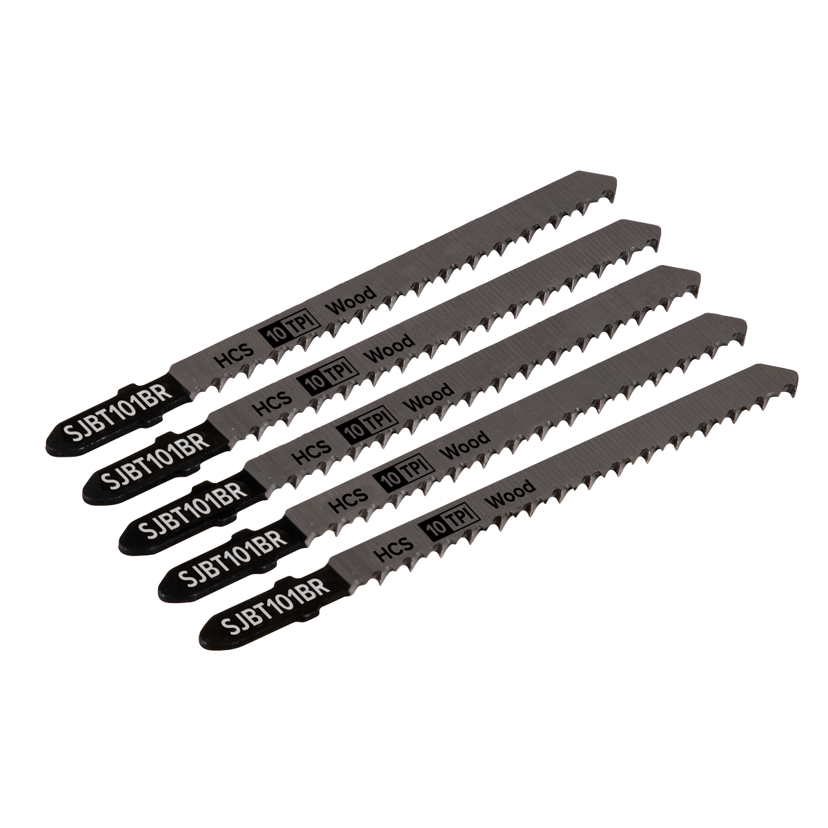 Sealey 100mm 10TPI Hard Wood Jigsaw Blade Downward Cut  - Pack of 5 SJBT101BR