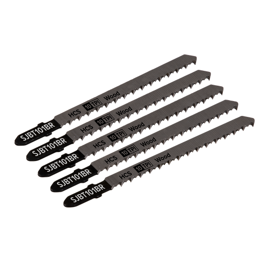 Sealey 100mm 10TPI Hard Wood Jigsaw Blade Downward Cut  - Pack of 5 SJBT101BR