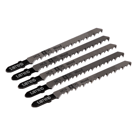 Sealey 100mm 6TPI Hard Wood Jigsaw Blade For Power Tools  - Pack of 5 SJBT101D