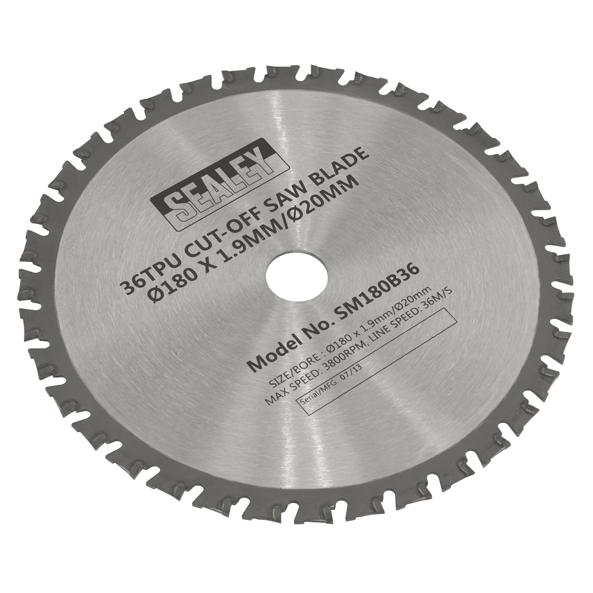 Sealey 36 TPU Cut-Off Saw Blade Ø180 x 1.9mm/Ø20mm Hardened Steel Teeth SM180B36