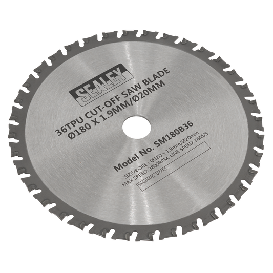 Sealey 36 TPU Cut-Off Saw Blade Ø180 x 1.9mm/Ø20mm Hardened Steel Teeth SM180B36