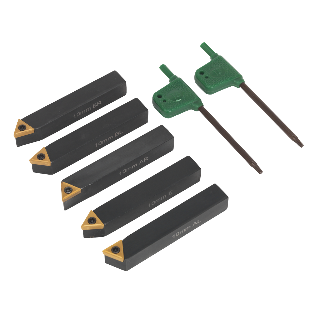 Sealey Indexable 10mm Lathe Turning Tool Set With Precision Tips 5 Pcs SM3025CS1