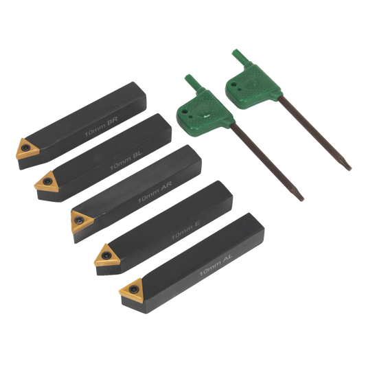 Sealey Indexable 10mm Lathe Turning Tool Set With Precision Tips 5 Pcs SM3025CS1