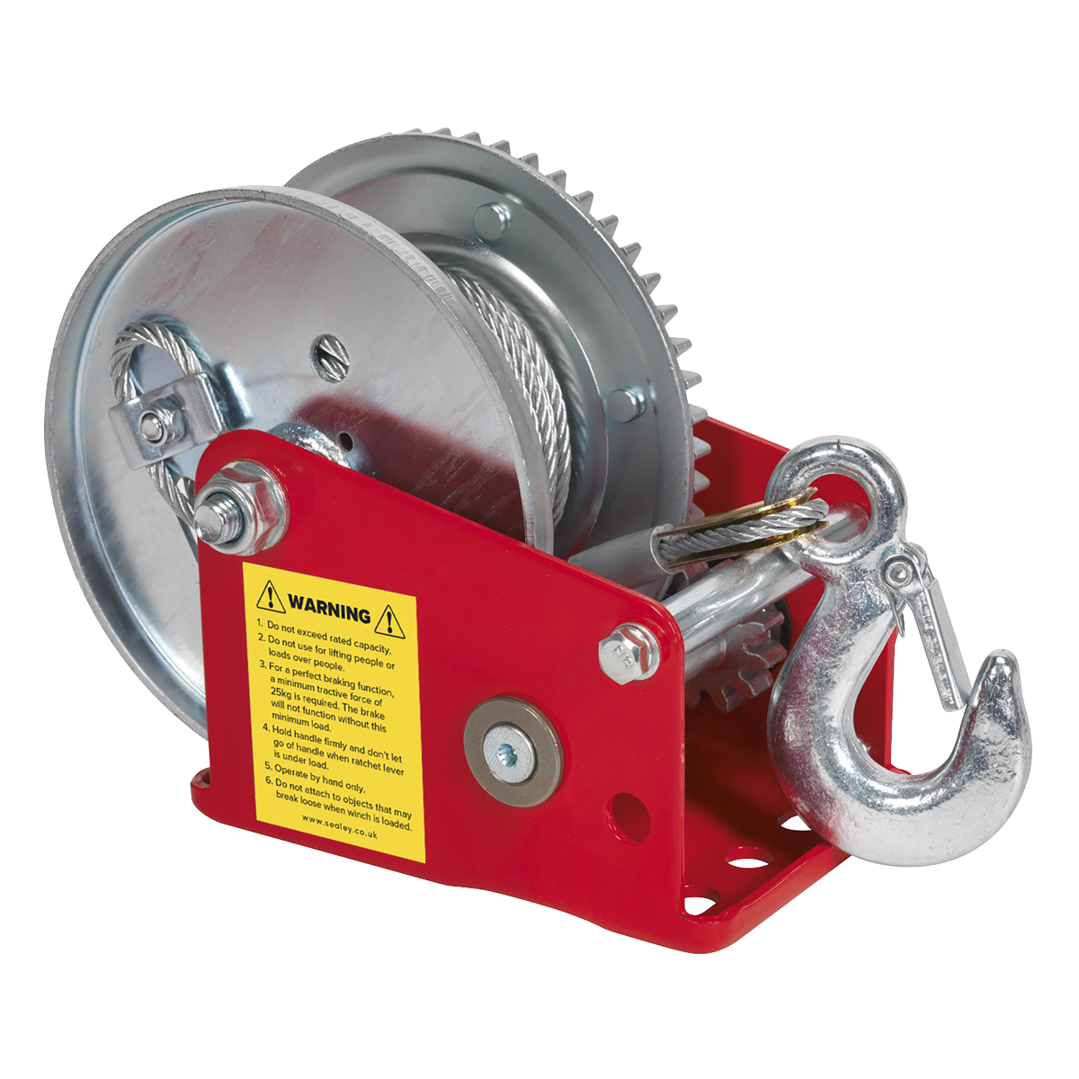 Sealey Geared Hand Winch With Brake Cable 540kg Capacity Hardened Steel GWC1200B