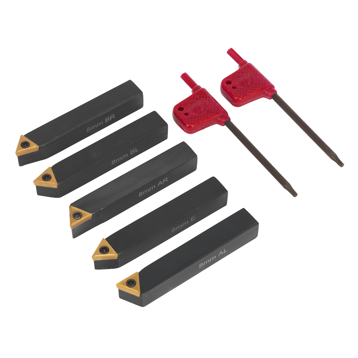 Sealey Indexable 8mm Shank Lathe Turning Tool Set 5 Pieces With Box SM3025CS2