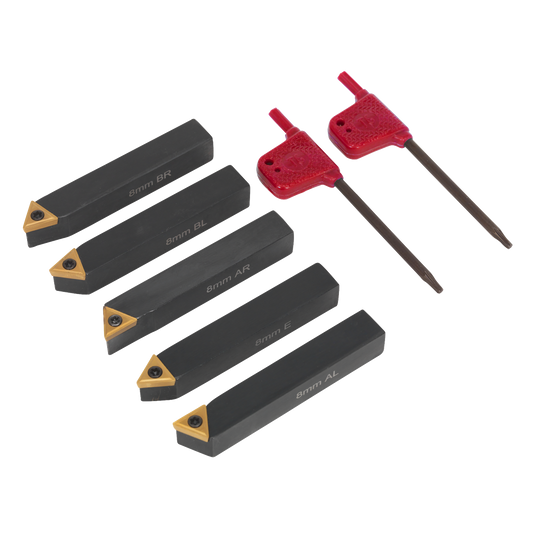 Sealey Indexable 8mm Shank Lathe Turning Tool Set 5 Pieces With Box SM3025CS2