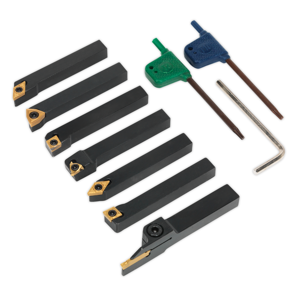 Sealey Indexable 10mm Lathe Turning Tool Set 7 Pieces For Steel Work SM3025CS6