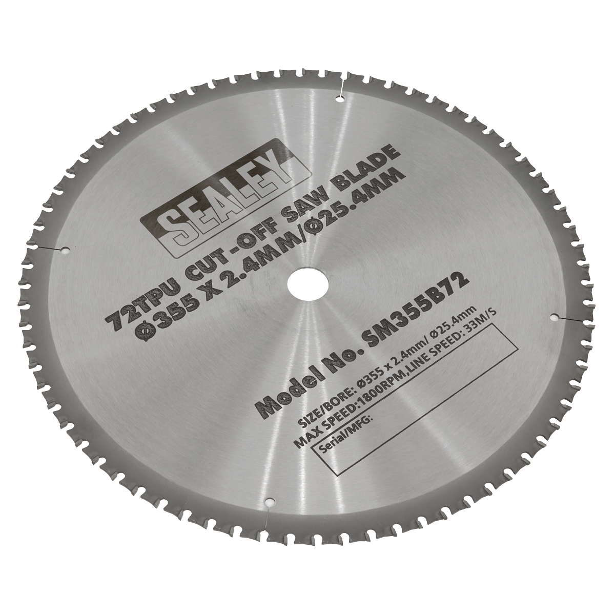 Sealey 72 TPU Cut-Off Saw Blade Ø355 x 2.4mm/Ø25.4mm Steel Teeth SM355B72