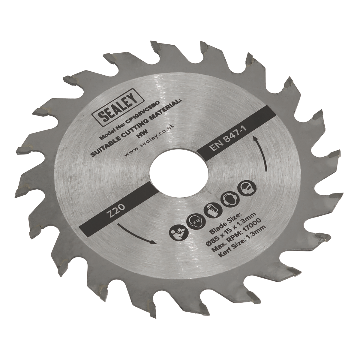 Sealey Circular Saw Blade Ø85 x 15 x 1.3mm 20tpu Tungsten Carbide Tip SM85B20