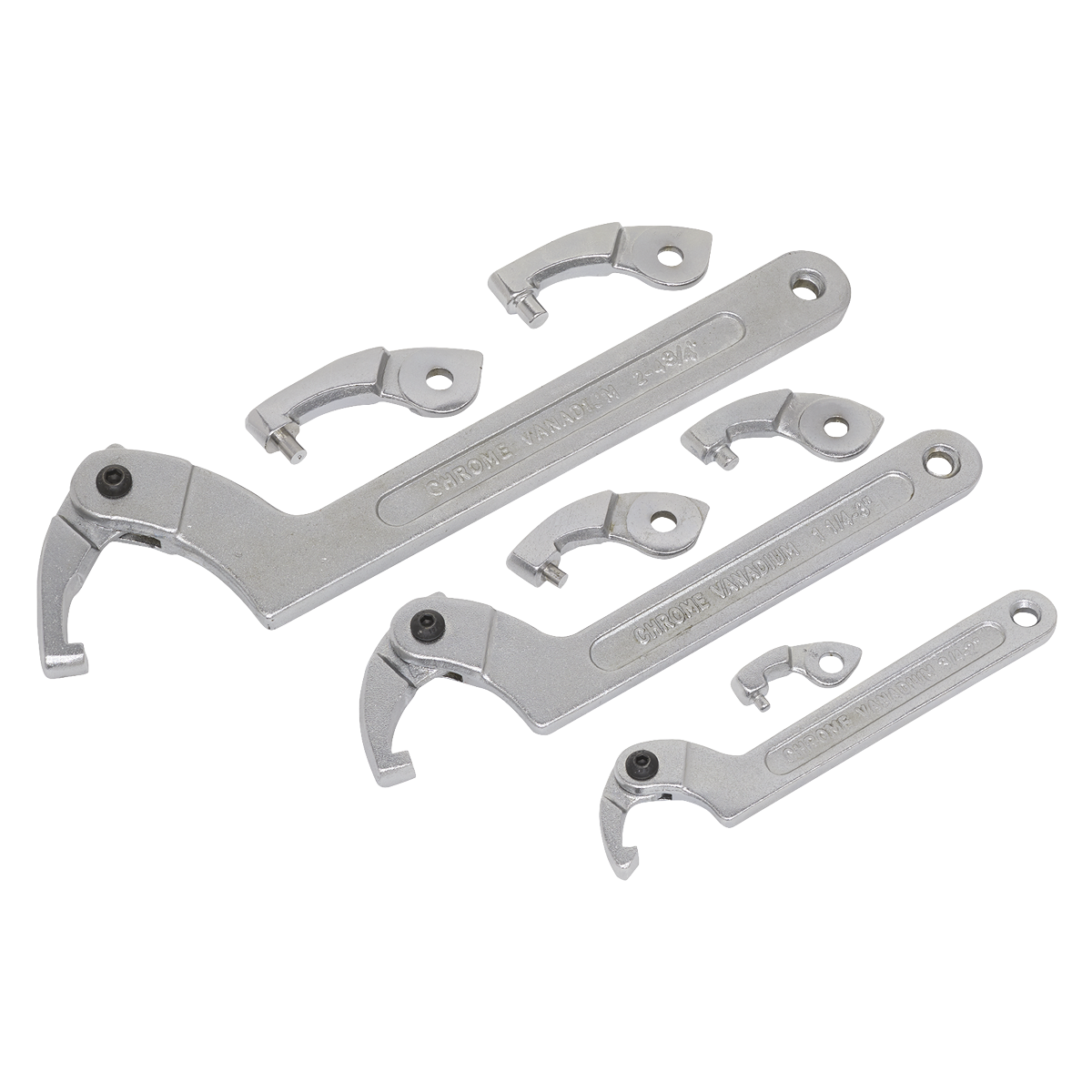Sealey Adjustable C Spanner Hook/Pin Wrench Set 11Pc Chrome Vanadium Steel SMC2