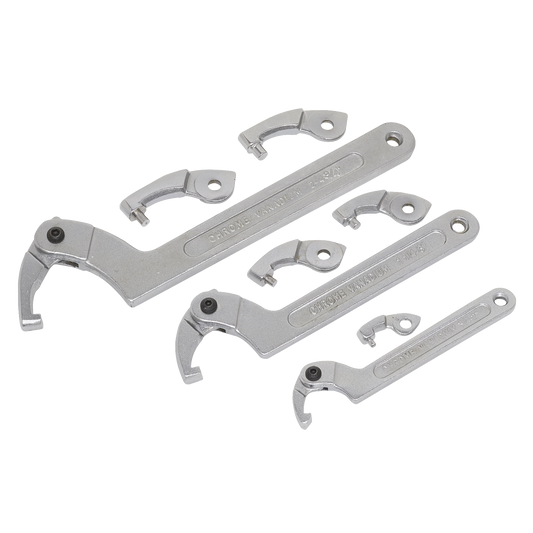 Sealey Adjustable C Spanner Hook/Pin Wrench Set 11Pc Chrome Vanadium Steel SMC2