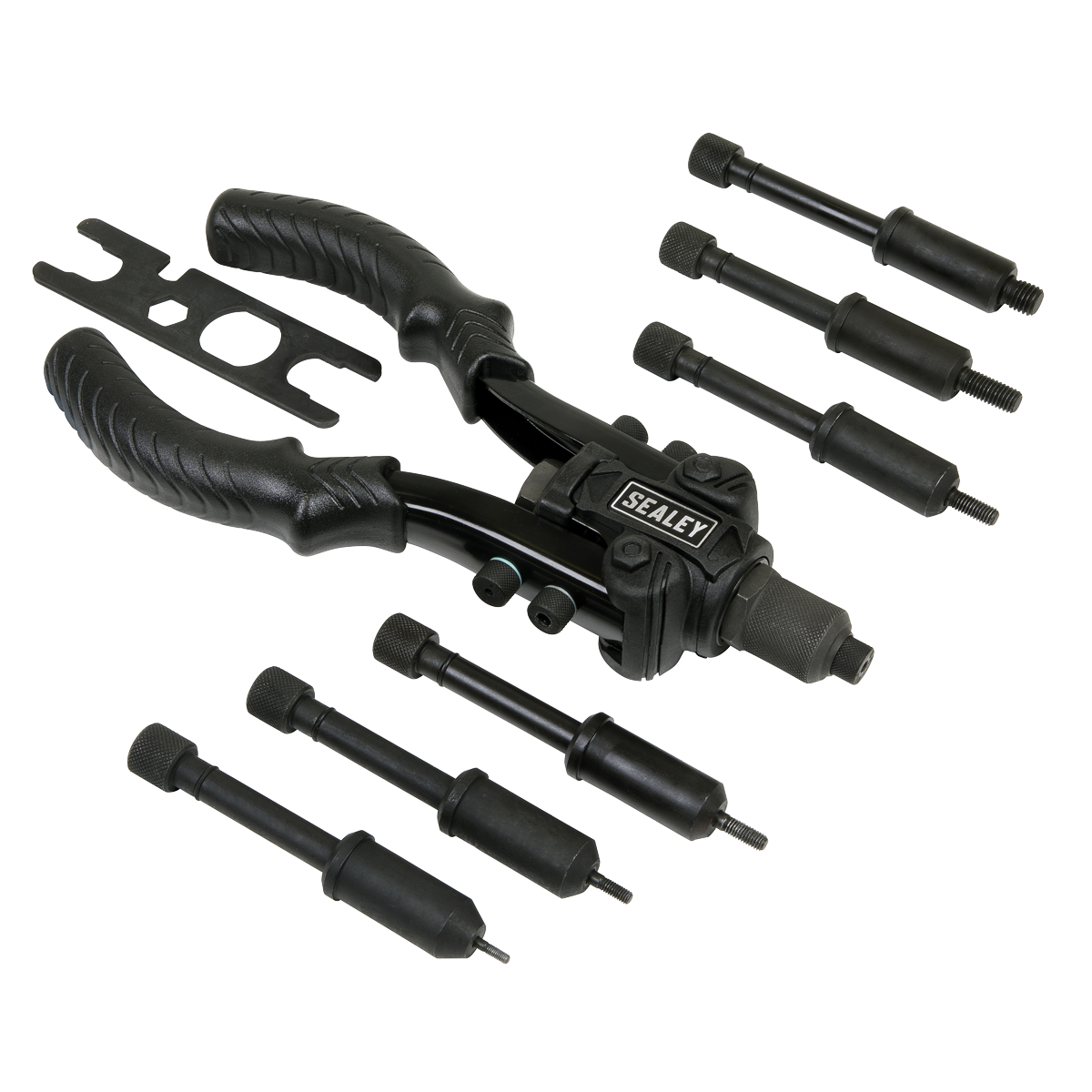 Sealey 2-in-1 Compact Riveter Heavy Duty Industrial 11 Nozzles Black AK3989
