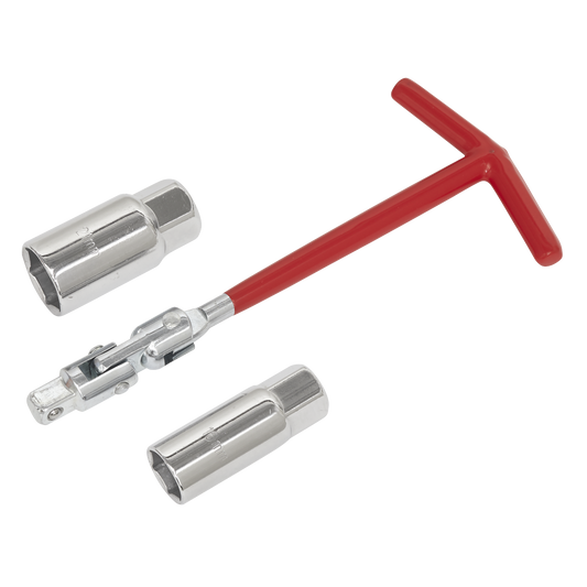 Sealey Spark Plug T-Bar Wrench 16mm 21mm 3/8" Square Drive Rubber Sleeved SMC57