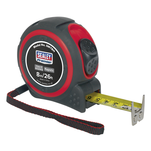 Sealey Heavy Duty Measuring Tape 8 Metres Double Edged End Hook Designed SMT8H