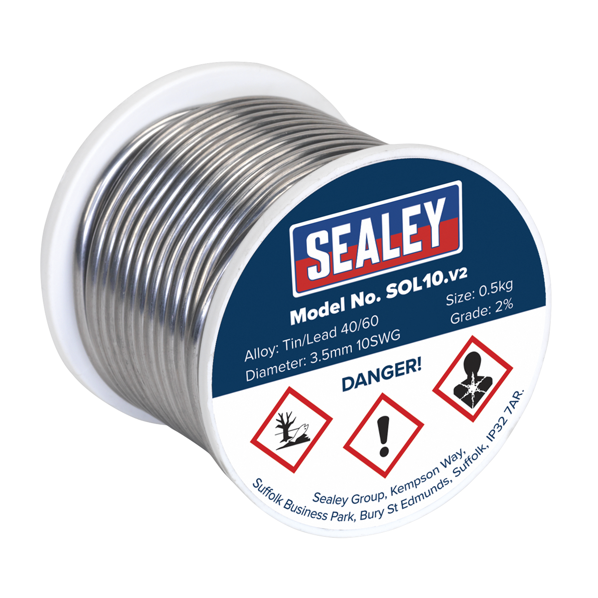 Sealey 0.5kg Solder Wire Quick Flow 3.25mm/10SWG 40/60 Resin Cored Solder SOL10