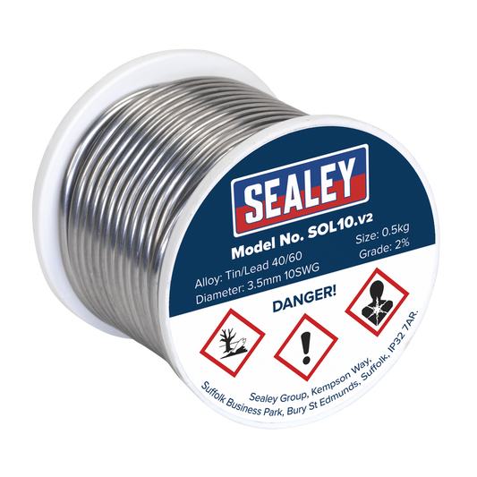 Sealey 0.5kg Solder Wire Quick Flow 3.25mm/10SWG 40/60 Resin Cored Solder SOL10