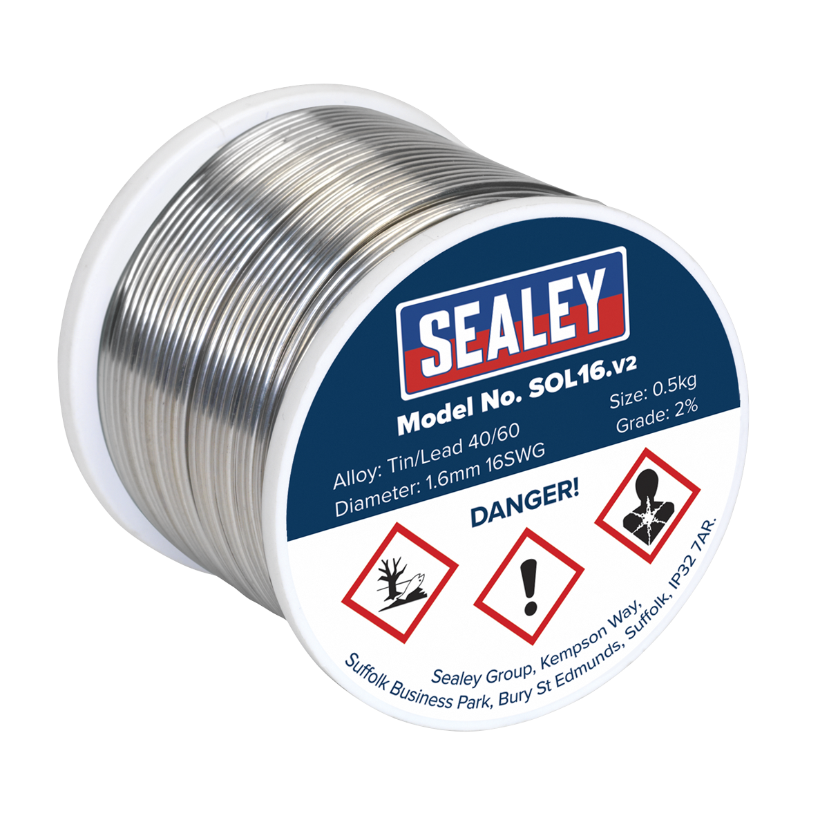 Sealey 0.5kg Solder Wire Quick Flow 1.6mm/16SWG 40/60 Resin Cored Solder SOL16