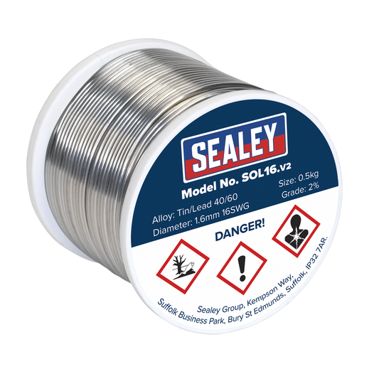Sealey 0.5kg Solder Wire Quick Flow 1.6mm/16SWG 40/60 Resin Cored Solder SOL16