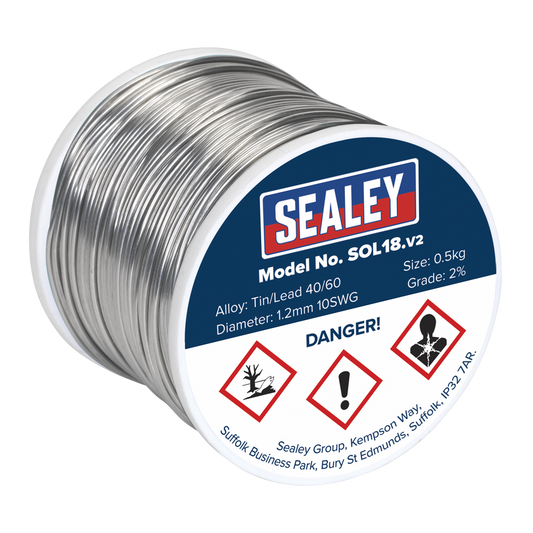 Sealey 0.5kg Solder Wire Quick Flow 1.2mm/18SWG 40/60 Resin Cored Solder SOL18