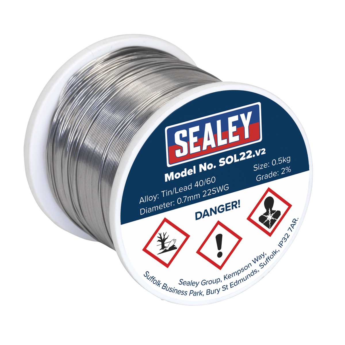 Sealey 0.5kg Solder Wire Quick Flow 0.7mm/22SWG 40/60 Professional Use SOL22