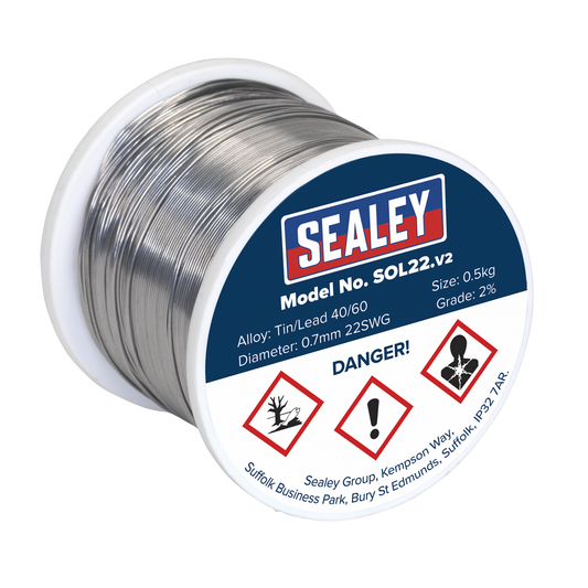 Sealey 0.5kg Solder Wire Quick Flow 0.7mm/22SWG 40/60 Professional Use SOL22