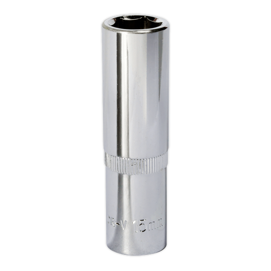Sealey WallDrive Socket 15mm Deep 1/2" Drive Fully Polished Finish SP1215D