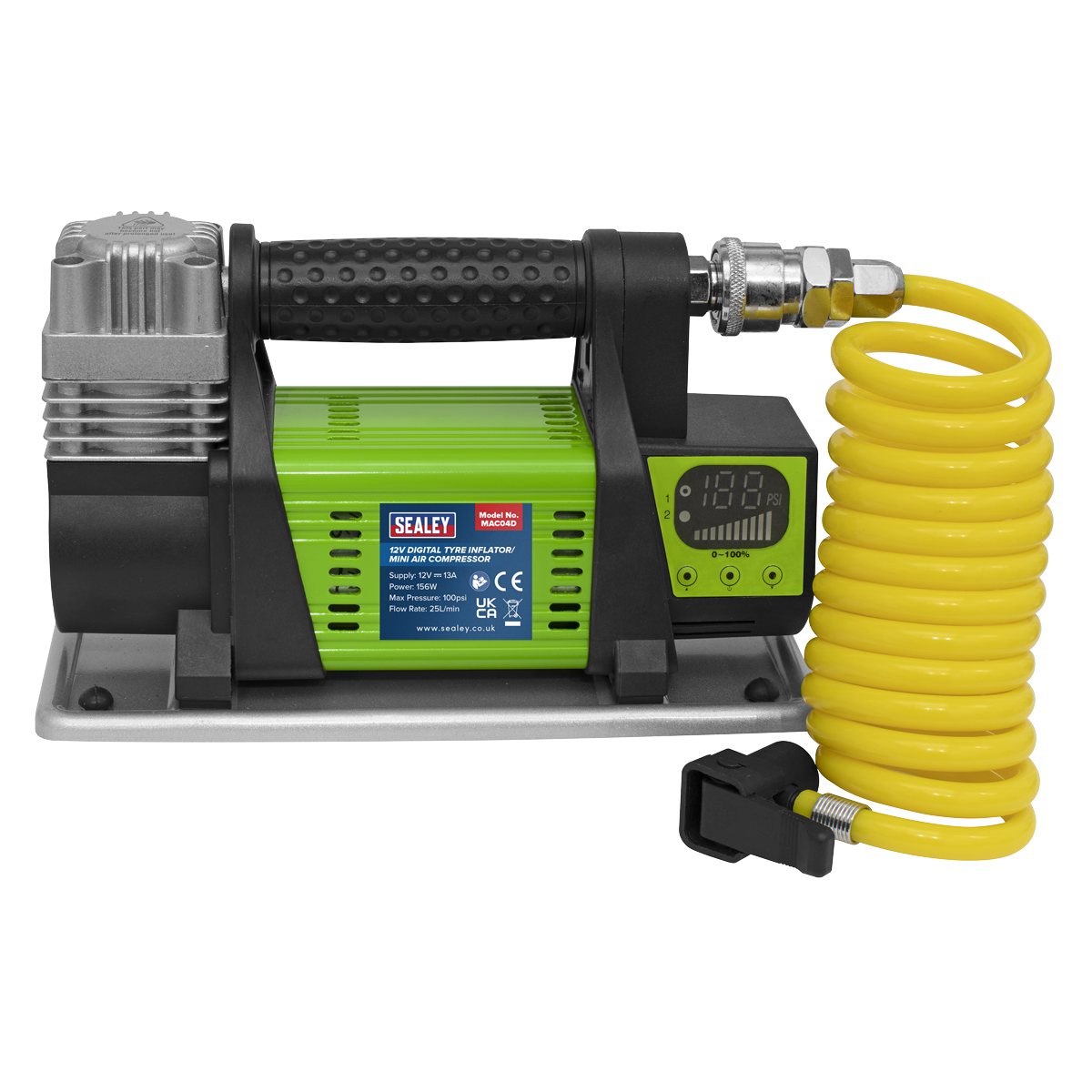 Sealey 12V Digital Tyre Inflator Mini Air Compressor With 2m Hose MAC04D
