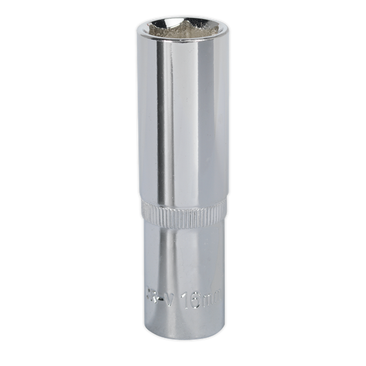 Sealey WallDrive Socket 16mm Deep 1/2" Drive Fully Polished Finish Tool SP1216D