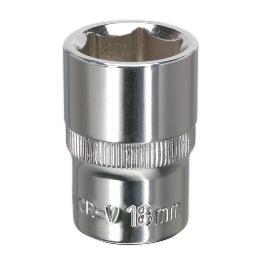 Sealey WallDrive Chrome Vanadium Steel Socket 18mm 1/2" Square Drive SP1218
