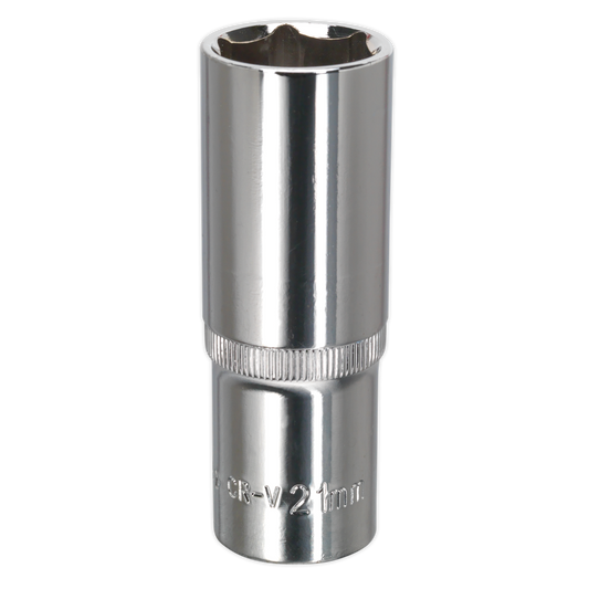 Sealey WallDrive Socket 21mm Deep 1/2" Drive Fully Polished Finish Tool SP1221D