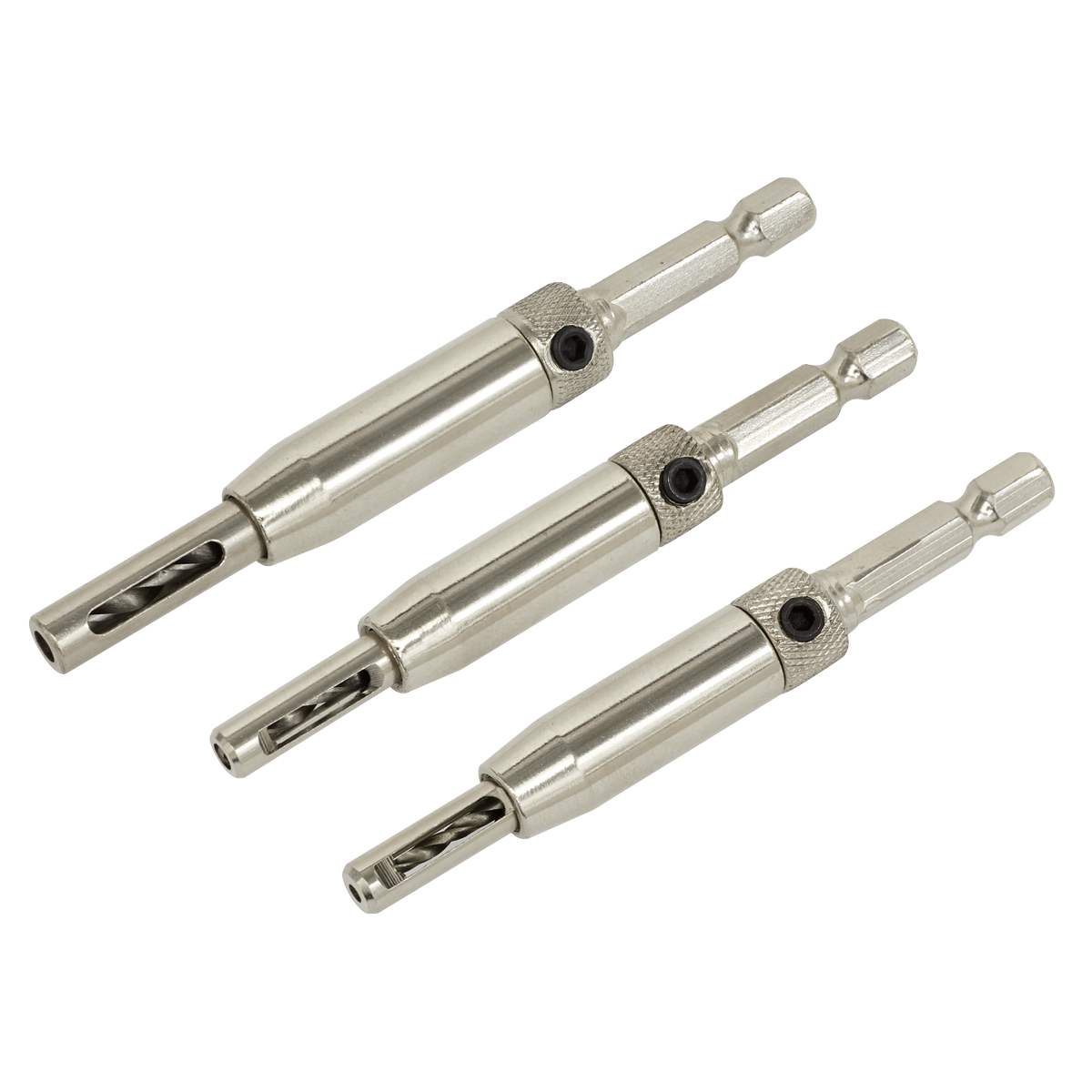 Sealey Self Centring Chamfered Hinge Drill Set 3 Pieces 1/4" Hex Shank AK3HD
