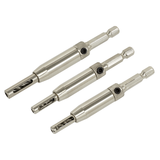 Sealey Self Centring Chamfered Hinge Drill Set 3 Pieces 1/4" Hex Shank AK3HD