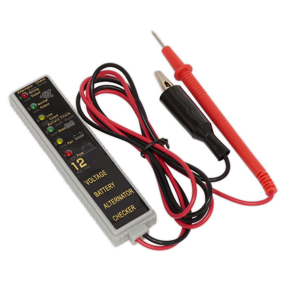 Sealey Battery Alternator Tester 12V LED With Probe & Crocodile Clips AK400