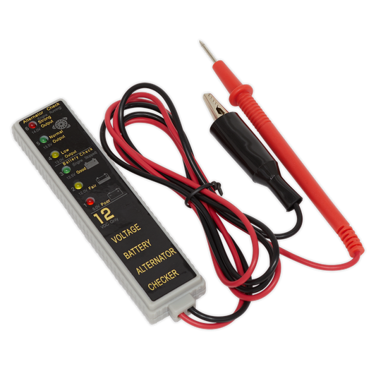 Sealey Battery Alternator Tester 12V LED With Probe & Crocodile Clips AK400