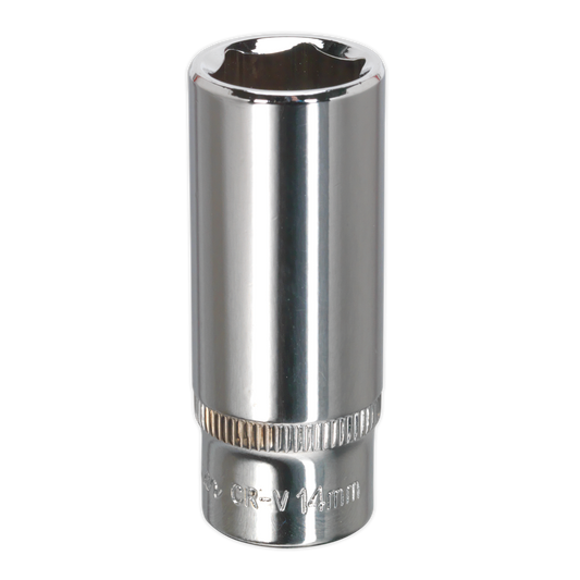 Sealey WallDrive Socket 14mm Deep 1/4" Drive Fully Polished Finish Tool SP1414D
