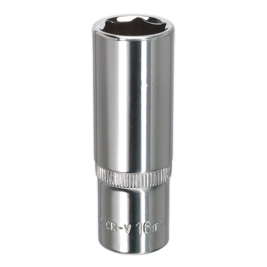 Sealey WallDrive Socket 16mm Deep 3/8" Drive Fully Polished Finish Tool SP3816D