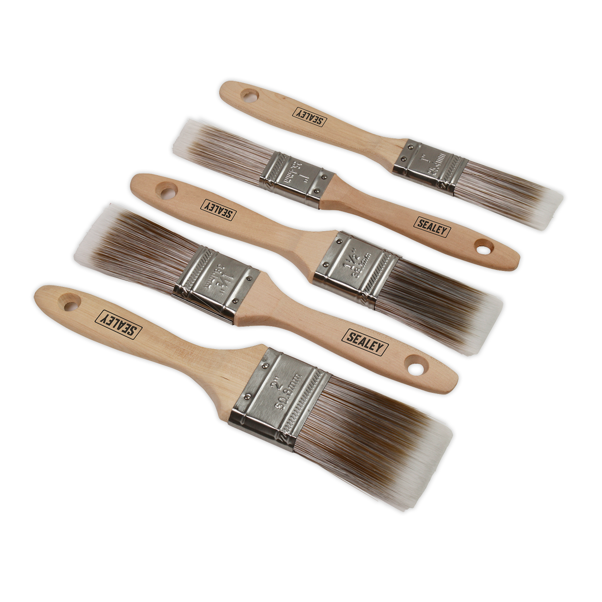 Sealey Wooden Handle Paint Brush Set Synthetic Filaments 5 Pieces SPBS5W