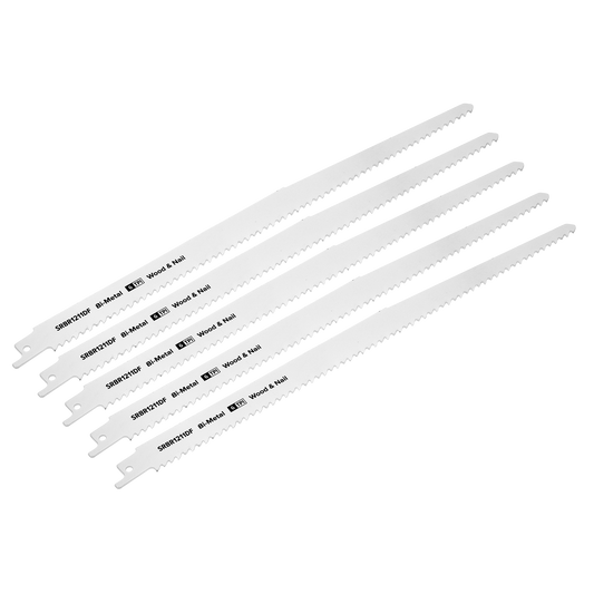 Sealey 300mm 6 TPI Wood/Nail Reciprocating Saw Blade x5 Pieces SRBR1211DF