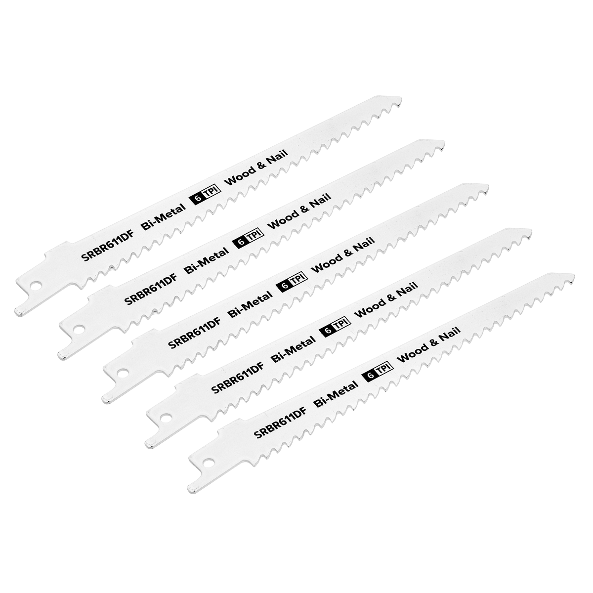 Sealey 150mm 6 TPI Reciprocating Saw Blade Wood Nail  Pack of 5 Pieces SRBR611DF