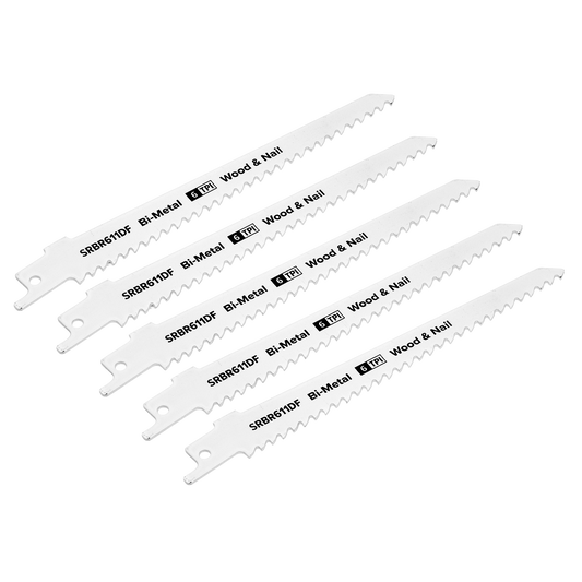 Sealey 150mm 6 TPI Reciprocating Saw Blade Wood Nail  Pack of 5 Pieces SRBR611DF