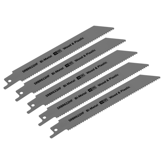 Sealey 150mm 10 TPI Wood Plastics Reciprocating Saw Blade x5 Pieces SRBR622HF