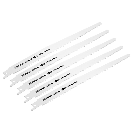 Sealey 230mm 6 TPI Wood Nail Reciprocating Saw Blade x5 Pieces SRBR922DF