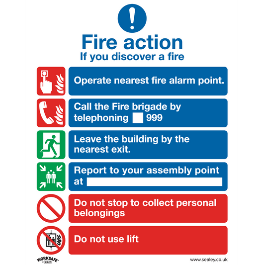 Sealey Fire Action With Lift - Safe Conditions Safety Sign - 10 Pieces SS19P10