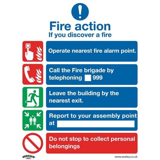 Sealey Safe Conditions Safety Sign Fire Action Without Lift Rigid Plastic SS20P1