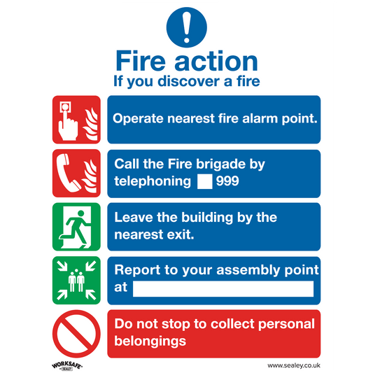 Sealey Safe Conditions Sign Fire Action Without Lift Self-Adhesive Vinyl SS20V1