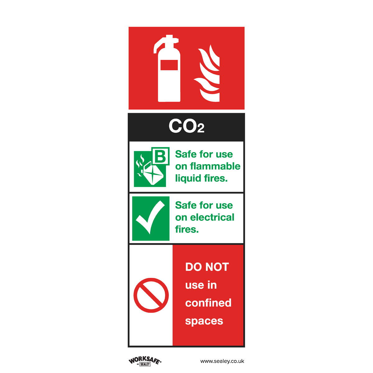 Sealey Safe Conditions Safety Sign CO2 Fire Extinguisher Self-Adhesive SS21V1