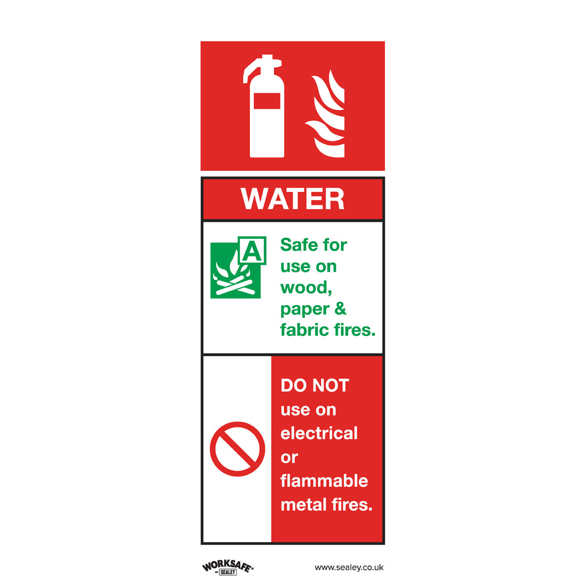 Sealey Safe Conditions Sign Water Fire Extinguisher Self-Adhesive Vinyl SS27V1