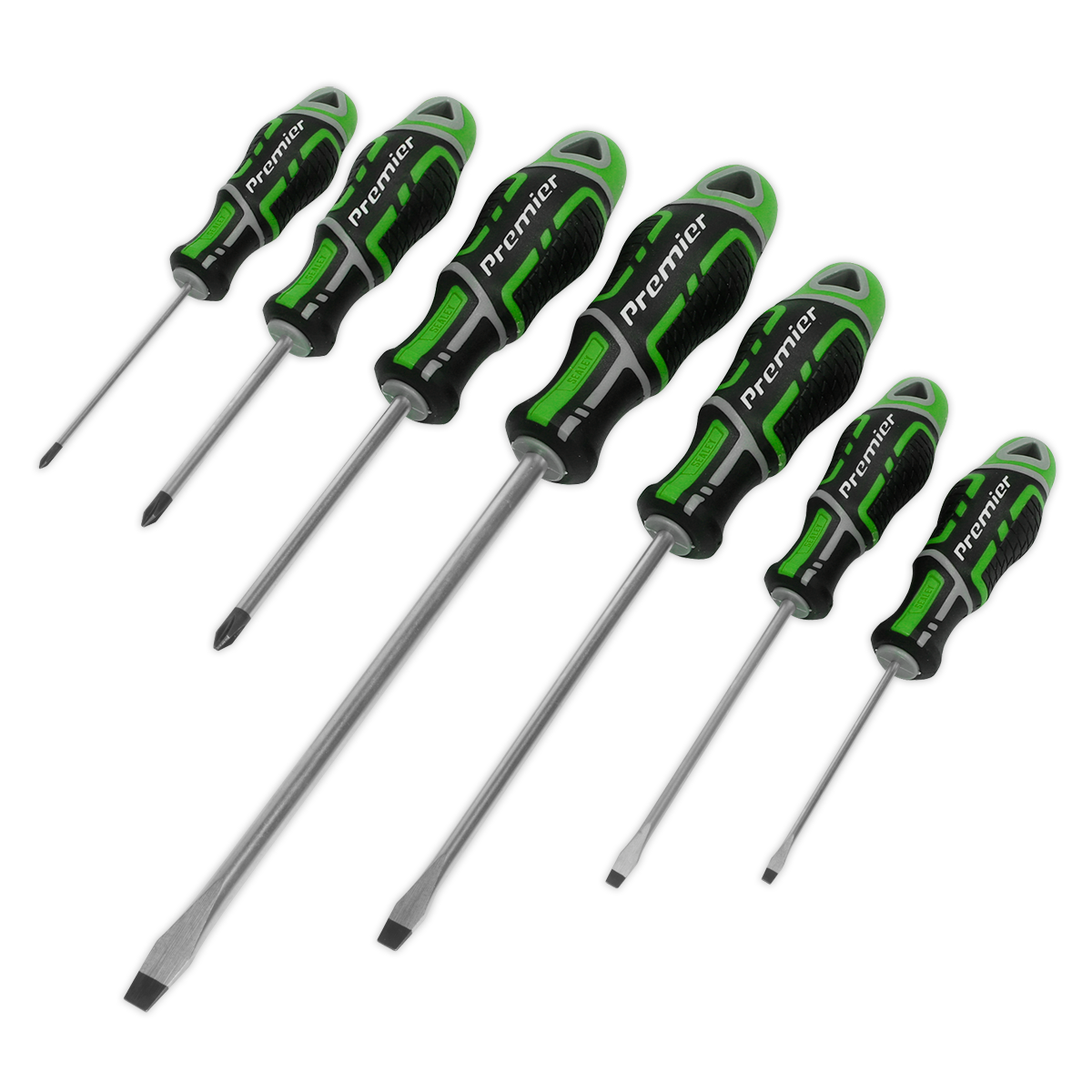 Sealey Screwdriver Set With Hanging Holes 7 Pieces GripMAX Hi-Vis Green AK4321HV